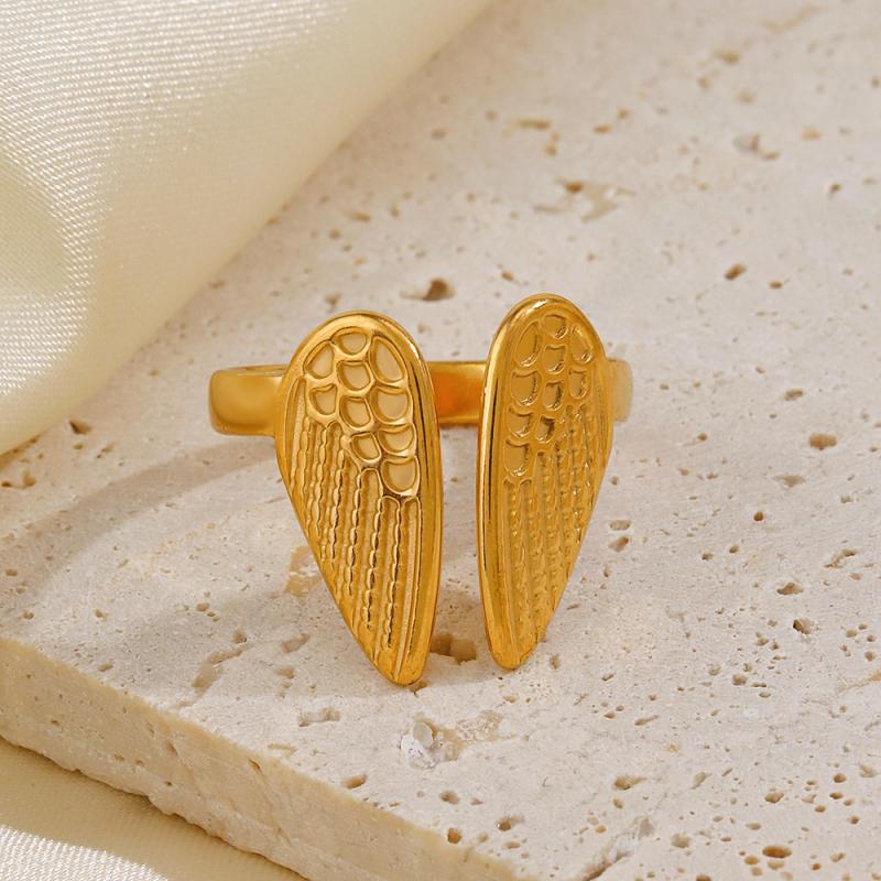 Creative Stainless Steel Cartoon Wings Rings for Women Girls Vintage Personlity Gold Color Opening Ring Trend Jewelry Wholesale