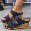 High Heel Platform Peep Toe Wedge Sandals - Comfortable Strappy Back Slip-On Shoes with Faux Leather Upper and Rubber Sole