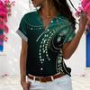 Women Plus Size Short Sleeve Shirt Elegant Emerald Gem Print Turn Down Collar Button Up Casual Loose Blouse For Daily Summer Wear