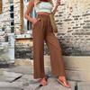Женские повседневные брюки, эластичные длинные брюки с высокой талией на шнурке, прямые широкие брюки, однотонные тонкие летние брюки, уличная одежда