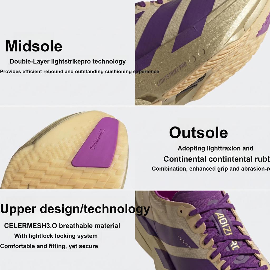 adidas Adizero Adios Pro 4 Удобная посадка Профессиональные беговые кроссовки для марафона с карбоновой пластиной Женские беговые кроссовки Светло-золотистые JR7416