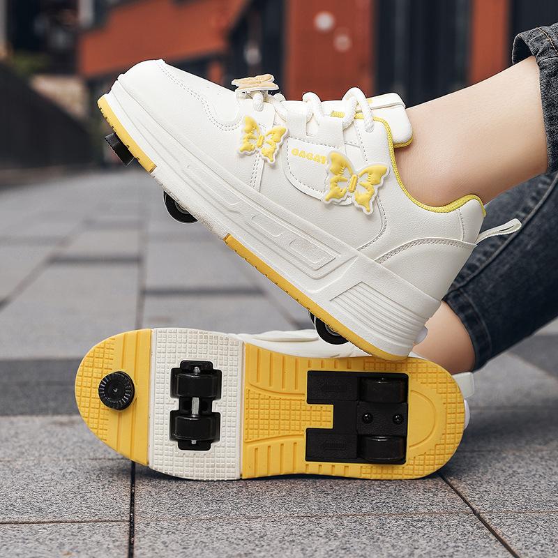 Children'S Four-Walk Shoes Invisible Retractable Roller Skates Sneakers Boys And Girls Students Eight-Wheel Deformation Skates