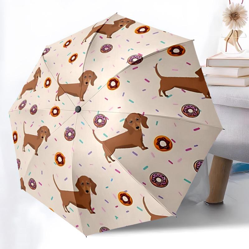 1pc Dachshund Donuts Automatic Folding Umbrella - Compact 8-Rib Design, Durable Plastic & Iron, Lightweight for Outdoor Daily Use118