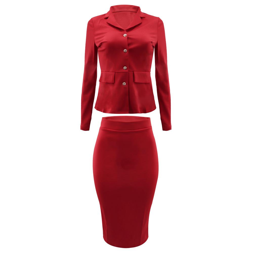 Women's Skirt Suit Temperament Shirt Collar Suit Fashion Long-sleeved Blouse Package Hip Skirt Professional Suit