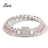 13mm Pink CZ Cuban Link Chain Bracelet for Women Hip Hop Rapper Iced Out Bling Necklace RTS Jewelry Gift
