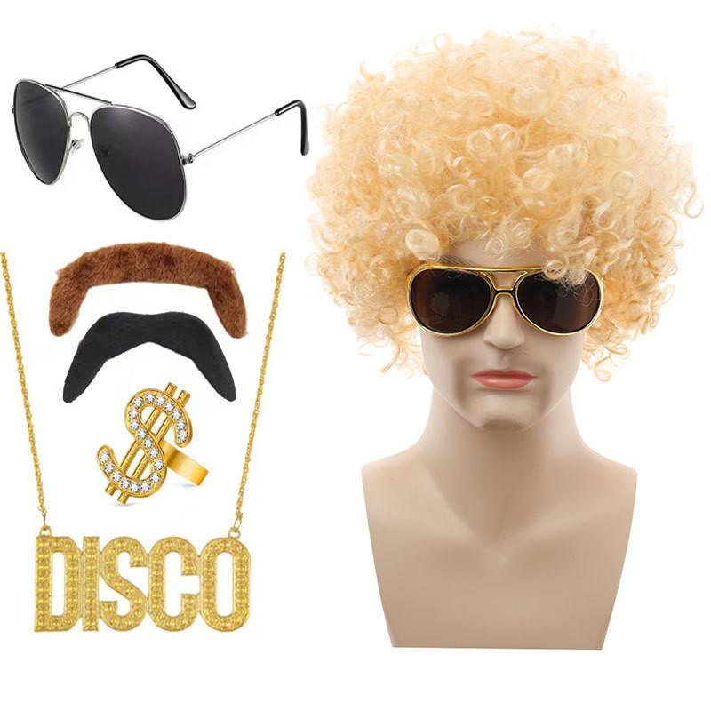 Стильный панк-парик с цветными диско-очками и уникальным ожерельем для тематических вечеринок