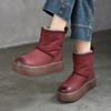 Genuine Leather Thick Soled Snow Boots Round Toe And Thickened Plush Warm Women's Cotton Boots