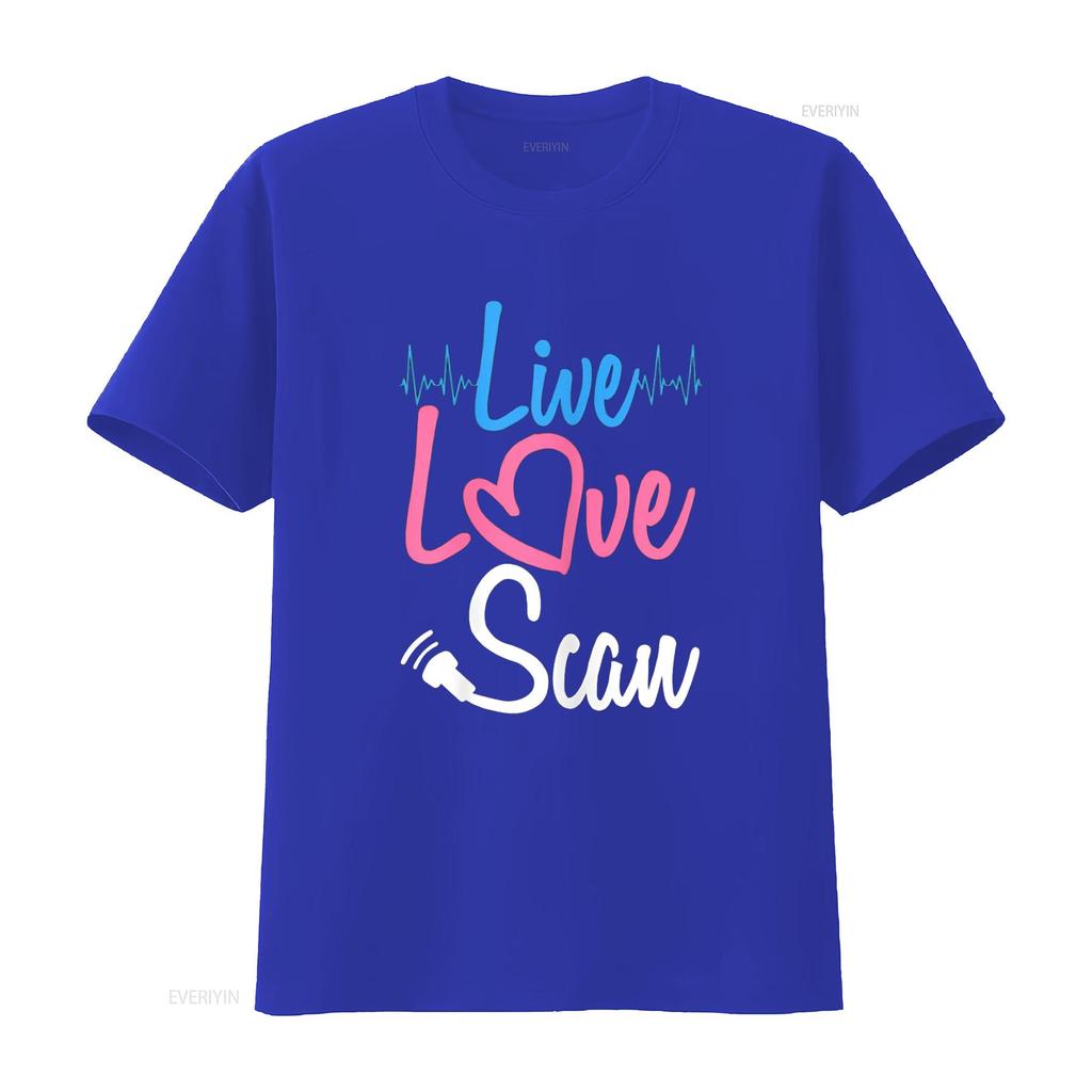 УЗИ Технолог Сонографист Live Love Scan Футболка винтажная Стирка Графика Унисекс Стильная уличная одежда Растянутая Повседневная мужская Мягкая