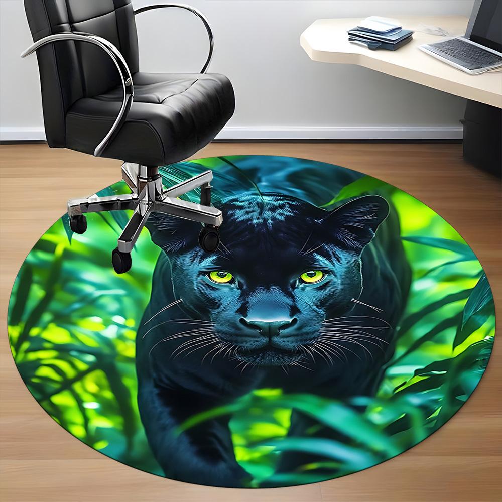 1pc Panther, Jungle Print Chair Carpet for Office, Round Non-Slip Durable Large Size Office Carpet, Suitable for Office, Beautiful Decoration