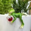 3Pcs/Set Mini Drinking Frog Figurine Standing Sitting Lying Cartoon Frog Statue Resin Sculpture Outdoor Garden Flower Pot Hugger Ornament