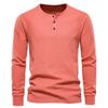 Men's Round Neck Button Long Sleeve Shirt Men's Casual Fashion Solid Color Shirt