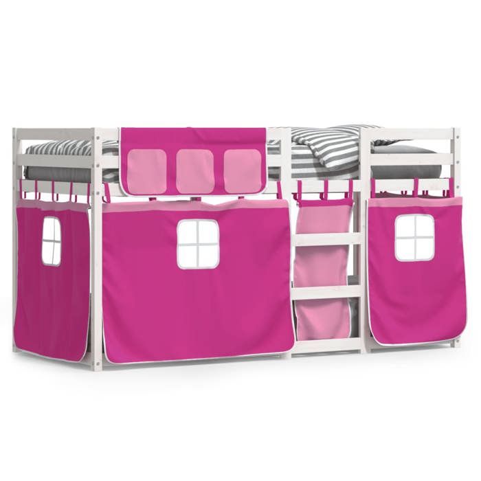 VidaXL Lit superposé avec rideaux rose 90x200 cm bois pin massif, lit, cadre de lit, lit superposé bas, meuble de chambre à 3283933