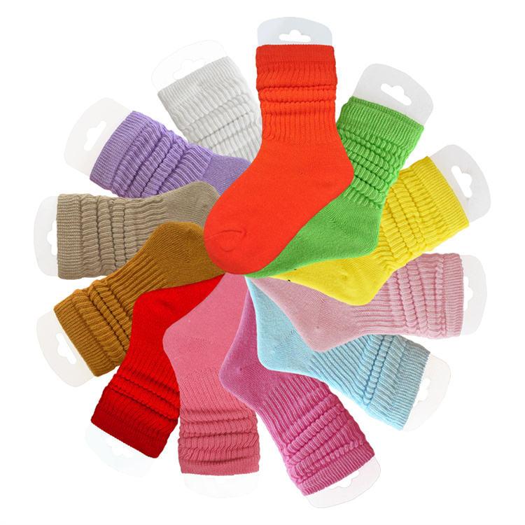 Fashion Hot Sale Knit Loose Solid Color Colorful Soft Crew Dress Baby Girl Socks