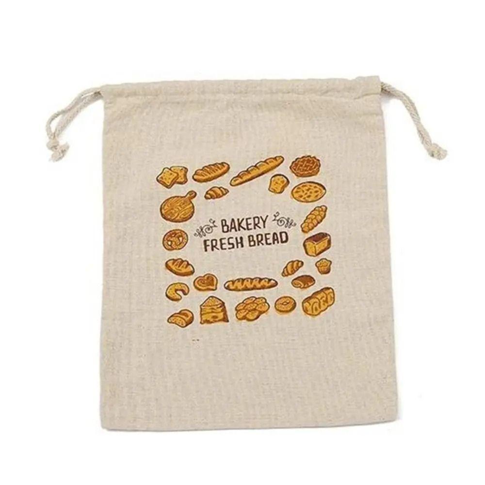 Portable Linen Bread Bags Reusable Homemade Drawstring Loaf Bag Kitchen Storage Bread Large Washable Storage Bag Food Organizer