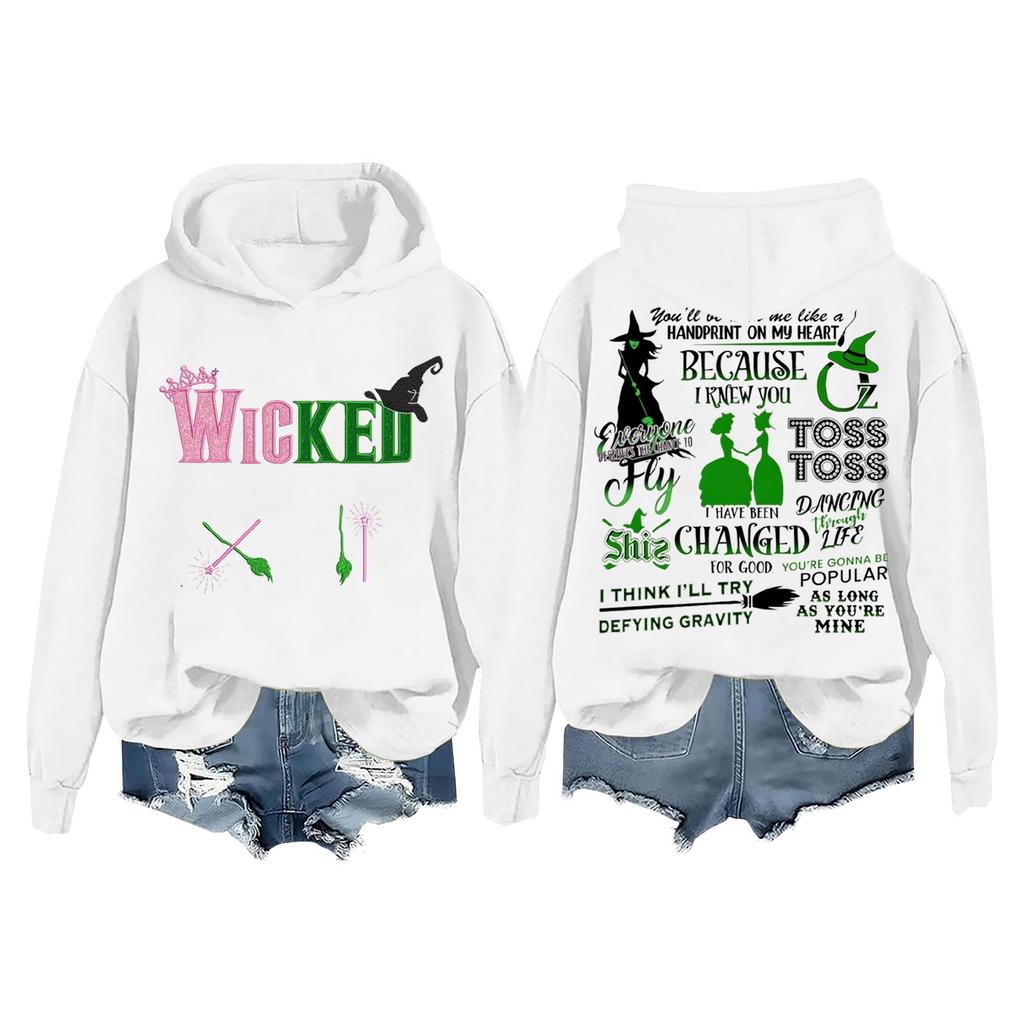 Женская повседневная толстовка с капюшоном и принтом ведьмы с длинными рукавами