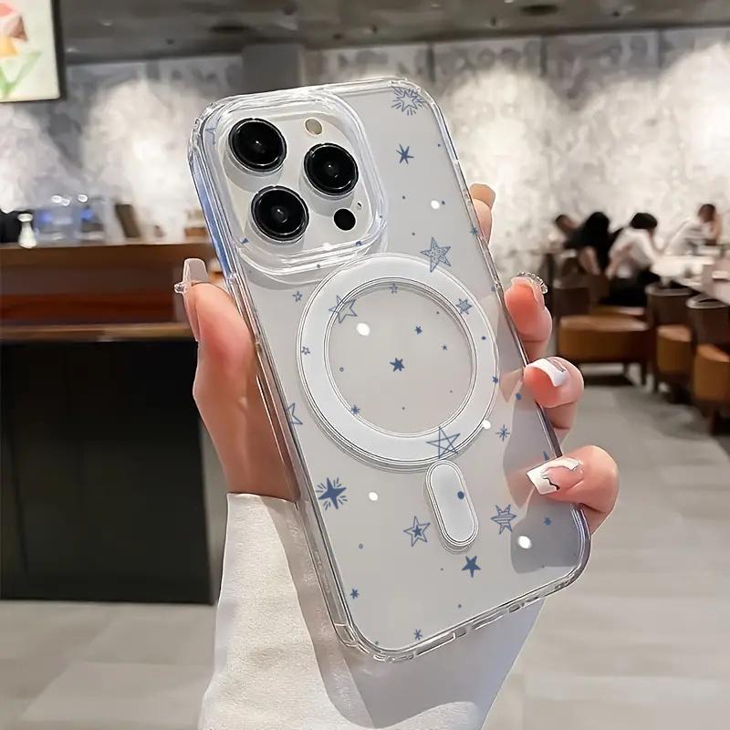 Магнитный чехол для телефона «Маленькая синяя звезда» для iPhone 17 16 15 16e 14 13 12 11 8 7 Plus Pro Max Air X XR Прозрачная крышка из ПК