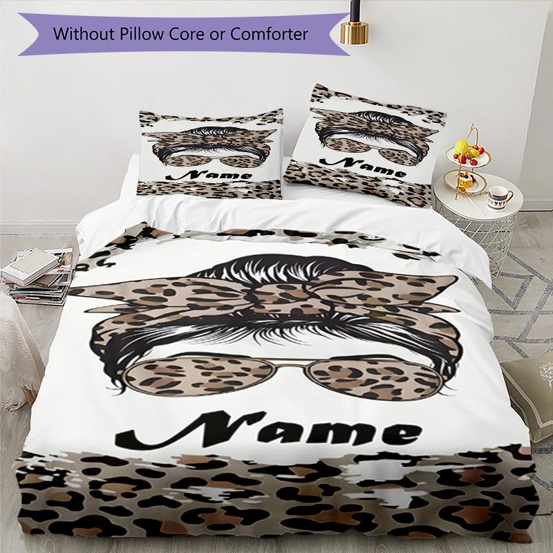 3PC Custom Name Leopard Print Style Bedding Set Duvet Cover Closure Includes 1 Duvet Cover & 2 Pillowcases for Bedroom