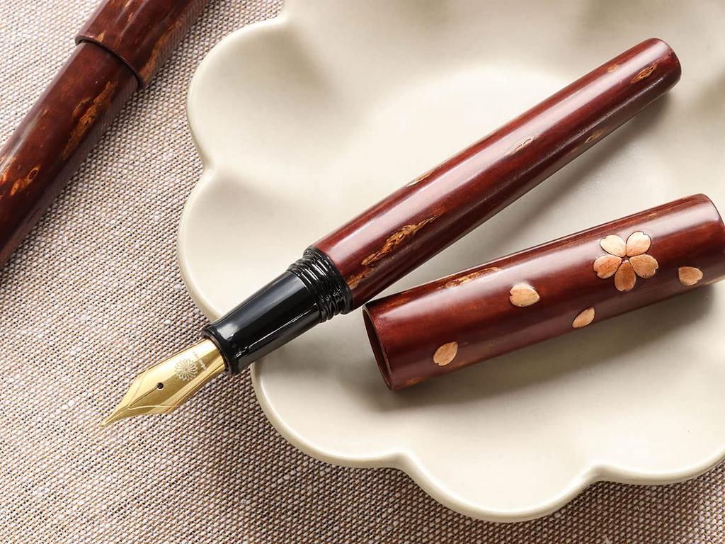 WANCHER Fountain World Birch Mountain Cherry Blossom Rain Natural Japanese Traditional World Birch Craft Fountain Medium Nib Pen, Craft, Design, Wood,
