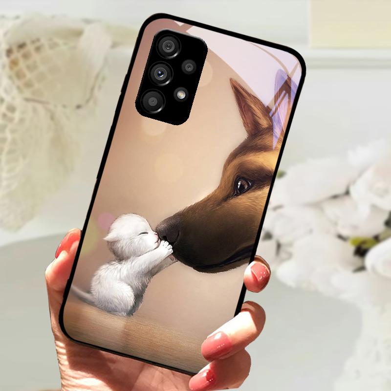 Стеклянный Чехол Для Samsung A13 A23 4G 5G Мультяшный Закаленный Стеклянный Чехол Для Телефона Для Galaxy A33 A53 A73 5G Жесткий ПК Стеклянный Защитный Чехол