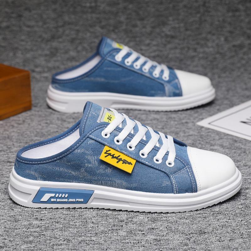 Men Half Slippers Flat Shoes Sneakers Summer Breathable Casual Shoes Youth Student Board Shoe Fashion Sandals Zapatillas Hombre