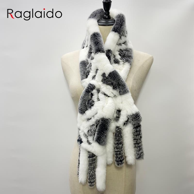 Шарф из натурального кроличьего меха, женские зимние теплые шали, модные клетчатые вязаные шарфы из натурального меха Bufanda, роскошный дизайнерский шарф