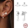 WOSTU 925 Sterling Silver Pearl Planet Stud Earrings For Women Zircon Moon Front Back Studs Drop Earring Lovely Birthday Gift