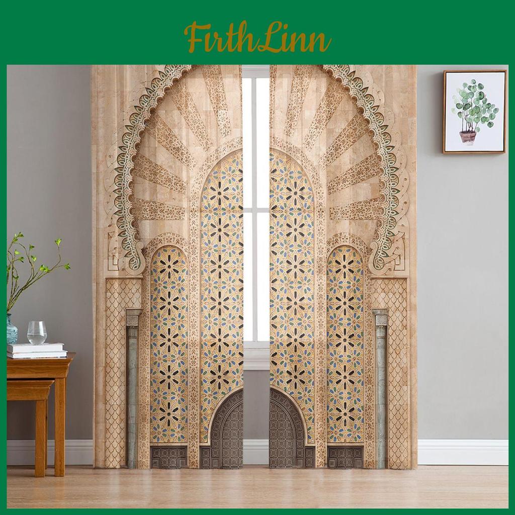Morocco Gate Yellow Sheer Wall Curtain For Bedroom Tulle Voile Curtain For Kitchen Living Room Decor Window Treatment