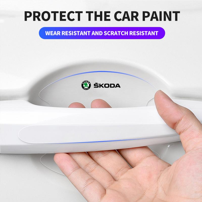 2025 New 8PCS Transparent Protective Stickers for Car Door Handle For Skoda Octavia Rapid Kodiaq Karoq Fabia Kamiq Superb Deriva