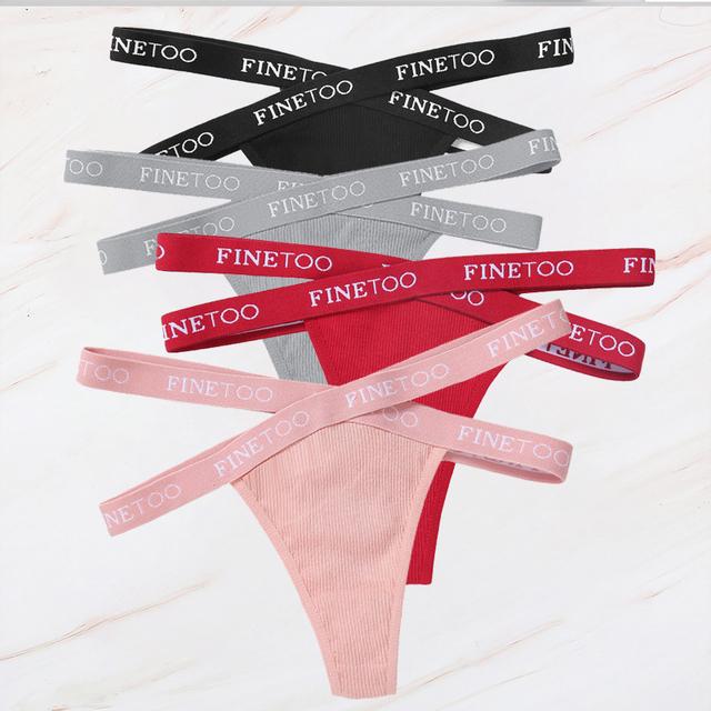 FINETOO 4PCS/Lot Sexy Cross Strap Cotton G-String Women's Panties FINETOO Letter High Waisted Fashion Thongs Panty Lingerie M-XL