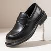 Fashion British Style Men Slip-On Black Business Casual Shoes Leather Breathable Anti-Slip Chunky Sole Work Shoes for Versatile Outfits
