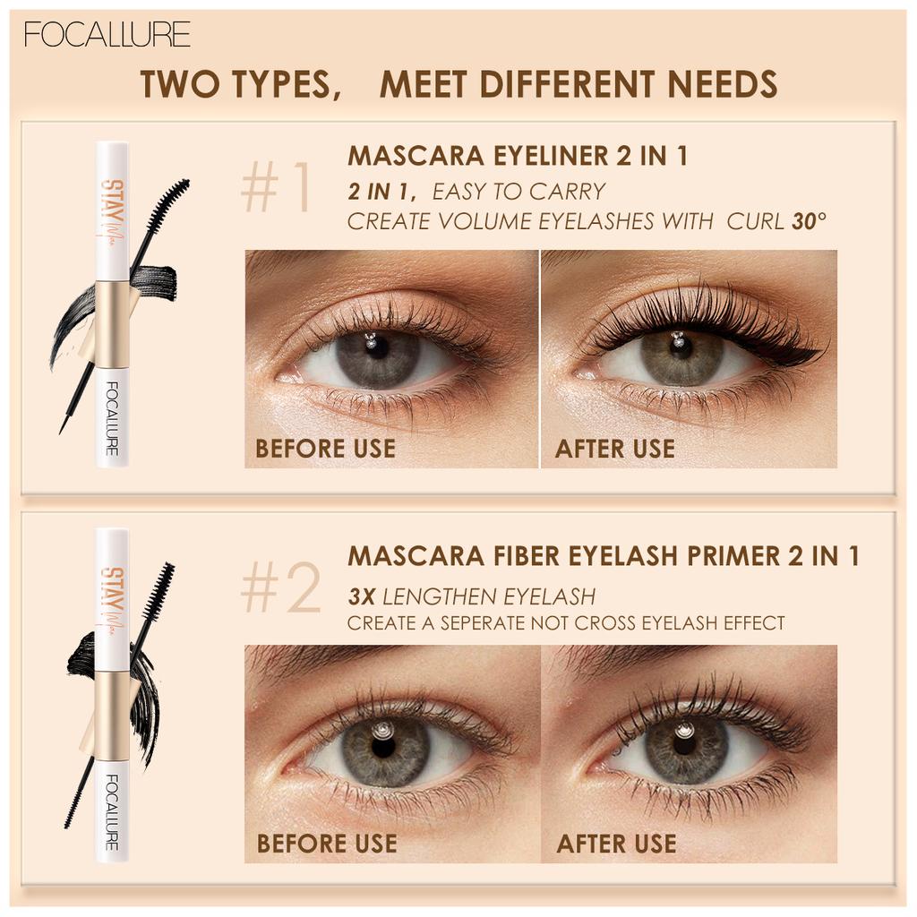 Focallure 2 в 1 3D шелковая тушь для ресниц водостойкая черная подводка для глаз удлиняющая основа для ресниц завивка ресниц макияж косметика