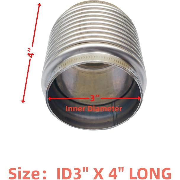 3.0" ID Exhaust Flex Bellows, 100% Stainless 4.0" LONG Flex Joints & Connectors