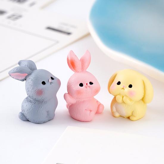 3 Pcs Mini Resin Rabbit Figurine Tiny Cartoon Bunny Sculpture Miniature Animal Fairy Garden Ornament for Moss Landscape DIY Plant Pot Home Decor