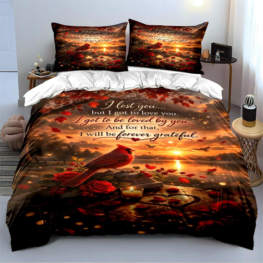 Cardinal Bird Memorial Sunset Bedding Set Bedding set (1 duvet cover, 2 pillowcases, duvet not included)
