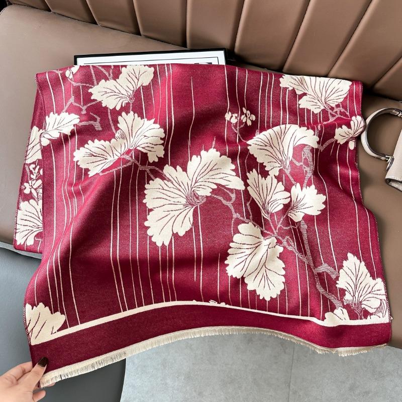 Landscape painting imitation cashmere scarf women's high-end office air-conditioned room thickened warm long trendy scarf