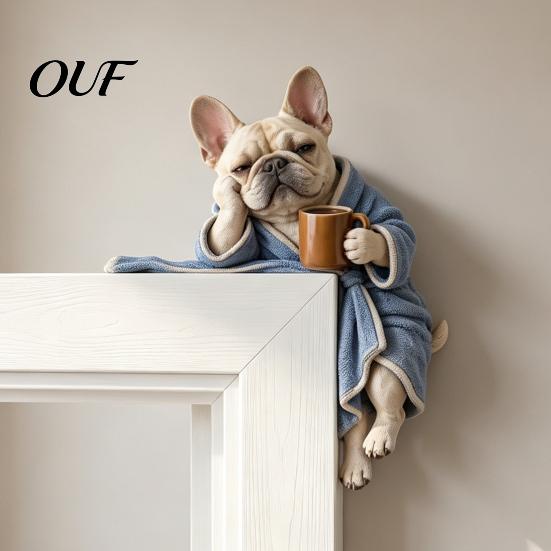 Whimsical Door Corner Art 2D French Bulldog Topper Decor, Cute Sitter, Resin Decorative Figurines Dog Figurine for Frame Wall Home Pet Lover