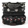 Men Vintage Woven Leather Bracelet Alloy Guitar Leather Bracelet Set