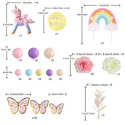 48 шт. Топпер для торта Единорог, Украшения для торта Радужный Единорог с Бабочками, Шарами, Украшения для торта С Днем Рождения для Вечеринки