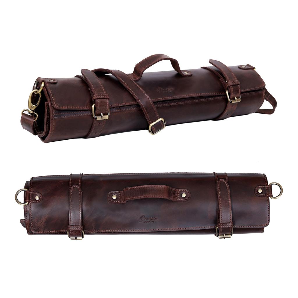 Handmade Leather Chef Knife Roll Bag: Culinary Travel Case