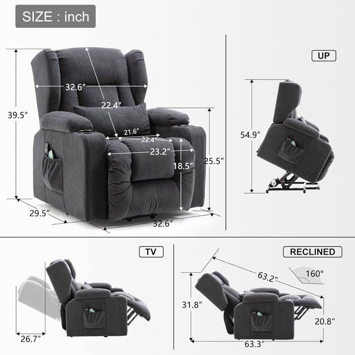 Fauteuil inclinable - BAZARLAND30 - Fauteuil de massage - Réglable en hauteur - Électrique - 1 place