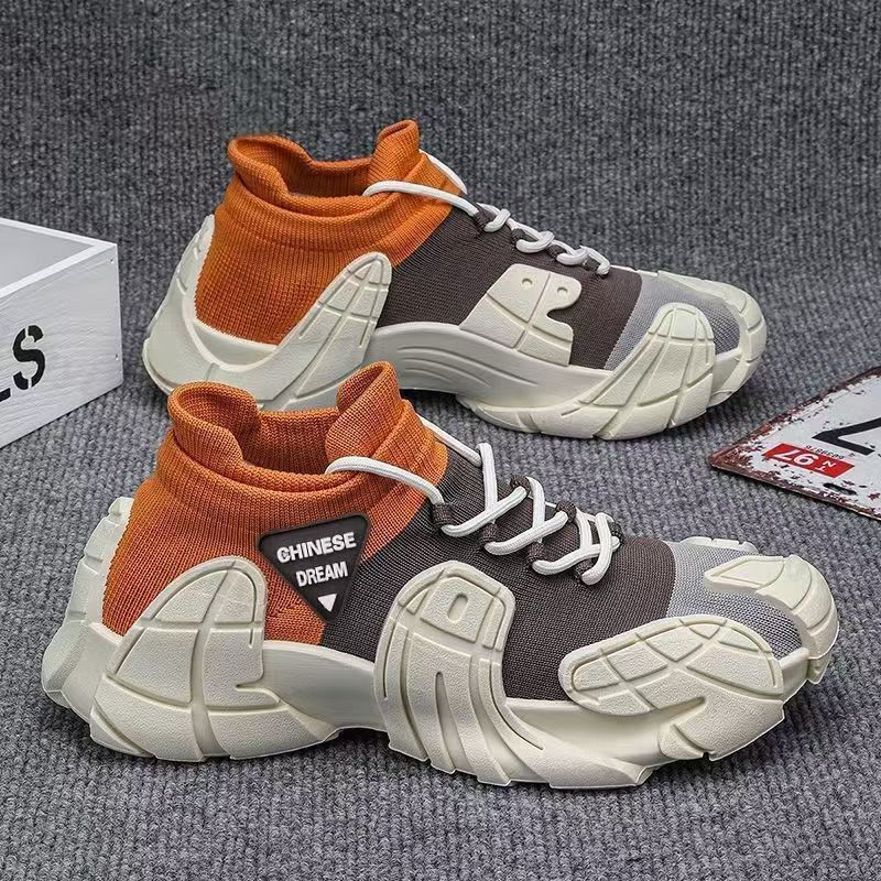 New Men's Shoes Non Slip Hard Wearing Casual Shoes Comfortable Lace Up Platforms Sneakers Fly Weave Men's Vulcanize Shoes