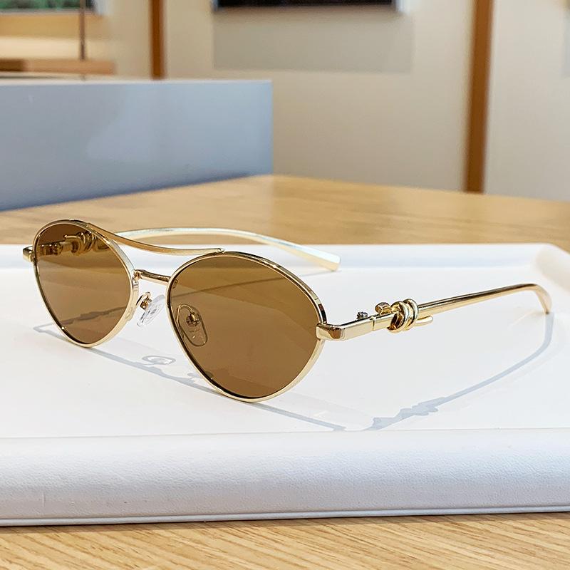 JYL TS Halara double bridge sunglasses, metal oval luxury shades, knot temple premium eyewear