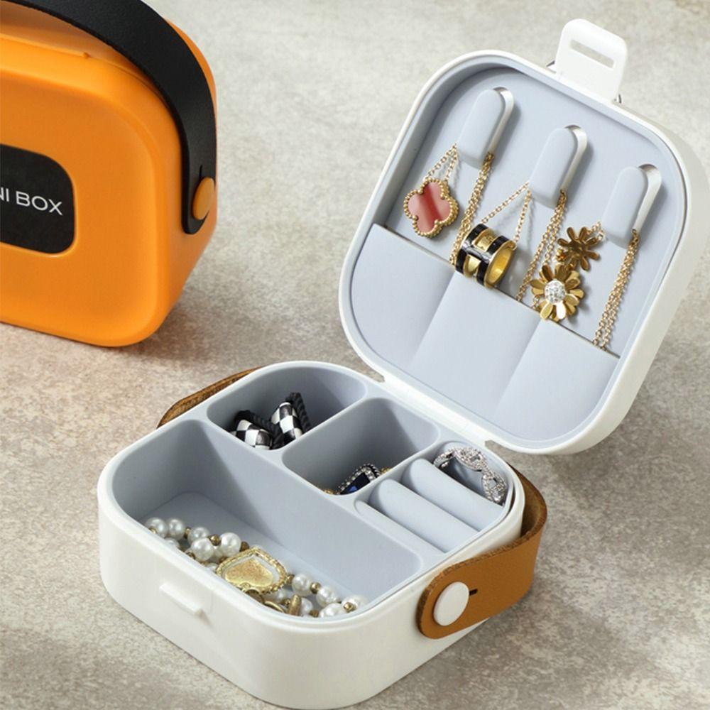 PU Handle Necklace Ring Case Plastic Earring Organizer Cute Silicone Liner Jewelry Box Travel