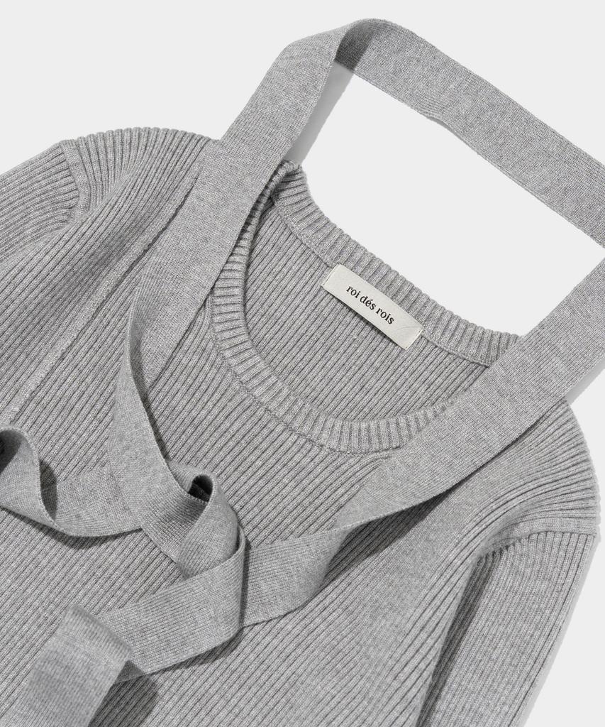 ROIDESROIS Scarf Set Round Neck Ribbed Knit (Gray)