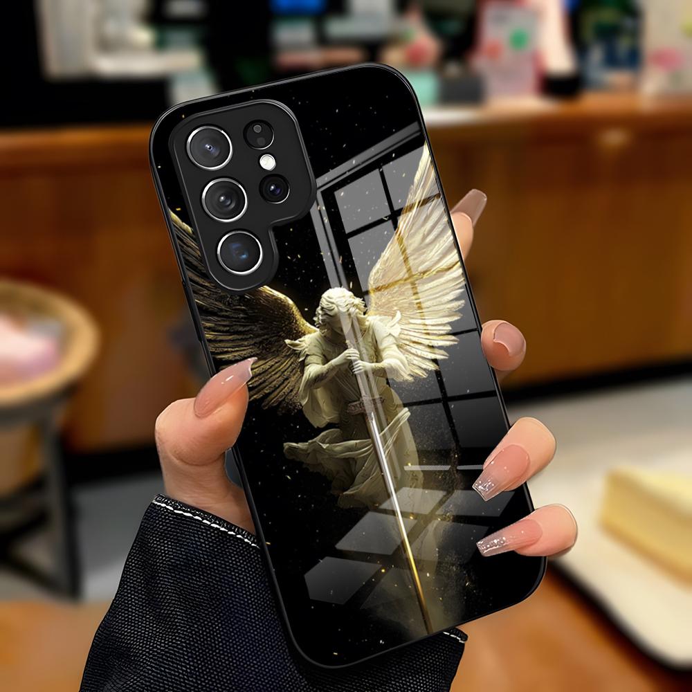 Чехол для телефона 'Крест Архангела Михаила' для Samsung A25 A13 A33 5G A54 A36 A35 A56 A52 A14 Ударопрочный стеклянный чехол