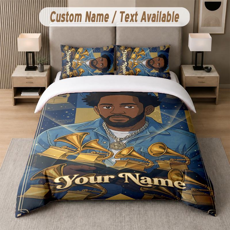 Kendrick Lamar 3Pcs Bedding Set, Personalized Custom Name Text, 1 Duvet Cover & 2 Pillowcases For Bedroom