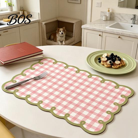 Quick-drying Kitchen Mat Diatomite Plaid Placemat with Wavy Edge, Heat Resistant Non-slip Table Mat, Absorbent Quick Drying for Counter Countertop