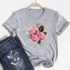 (Asian Size)Short Sleeve Women Flower Lovely Watercolor Style 90s Print Lady Tee Top Fashion T Shirt Clothing Casual  Female Graphic T-shirt