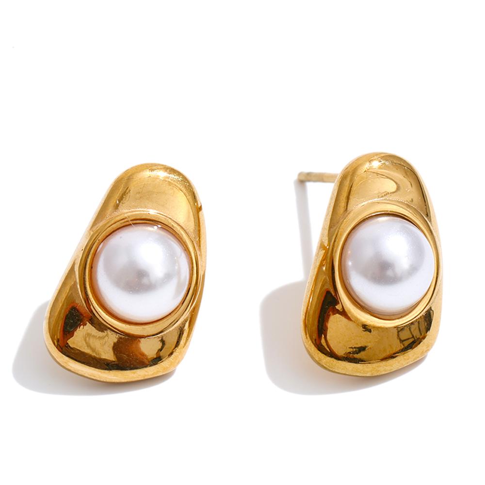 Yhpup Natural Tiger Stone Imitation Pearls Geometric Pendant Necklace Earrings Set for Women New Arrival Fashion Jewelry