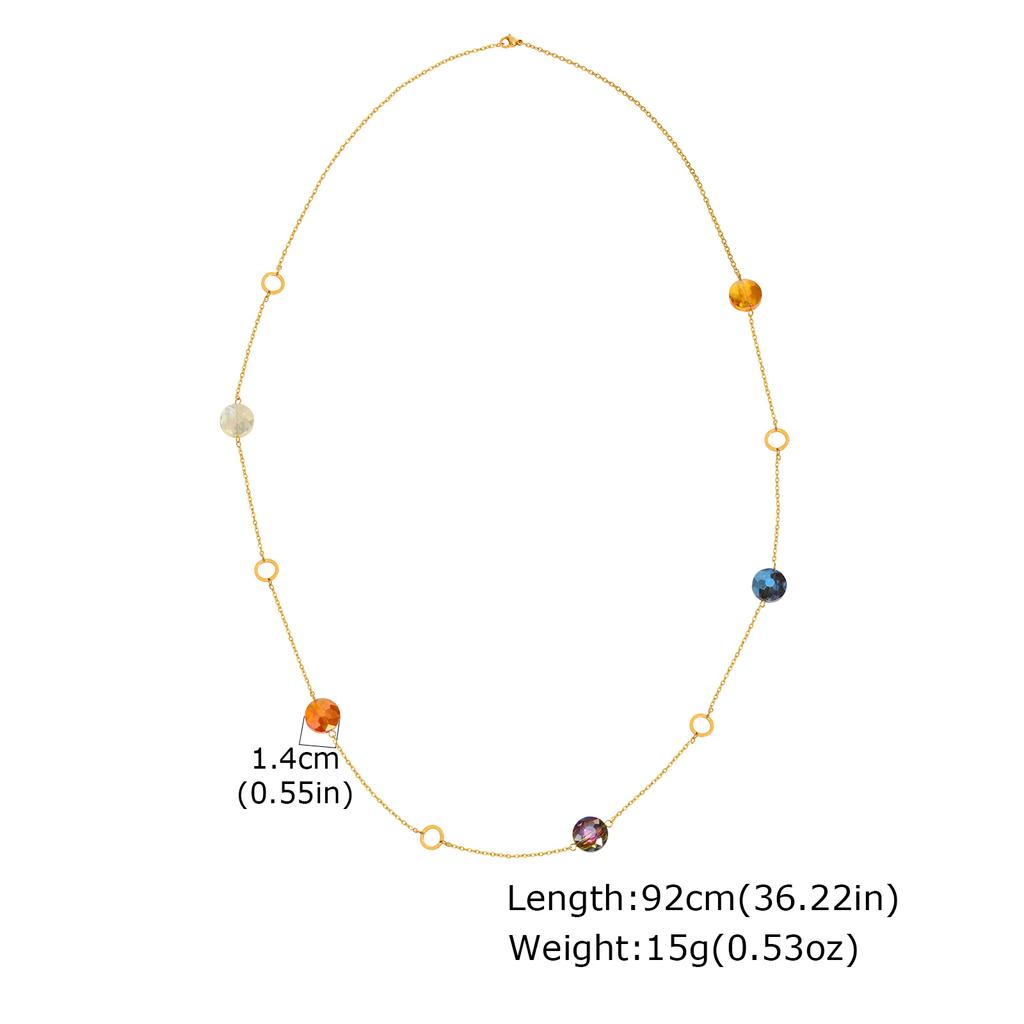 Chic Geometric Colored Beads Long Necklace, Stainless Steel Layered Sweater Chain Necklace, Stackable Fashion Jewelry for Women